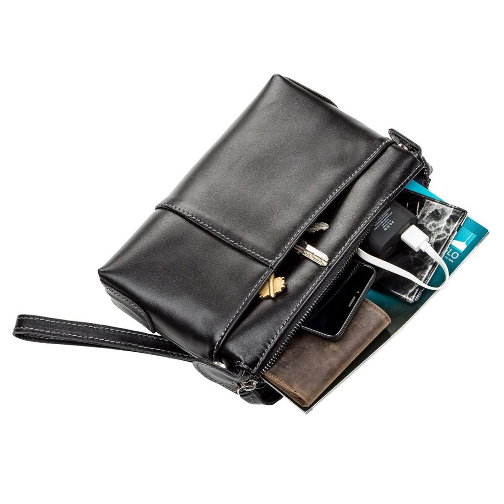 Long Leather Bifold Wallet - Big - Zippered - for Men - Checkbook Holder Organizer - Large Black - Shvigel 11084