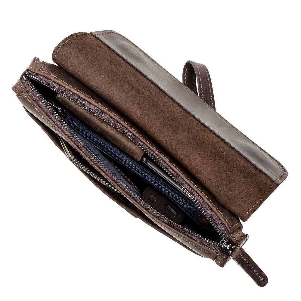 Long Leather Bifold Wallet - Big - Zippered - for Men - Checkbook Holder Organizer - Large Brown - Shvigel 11085