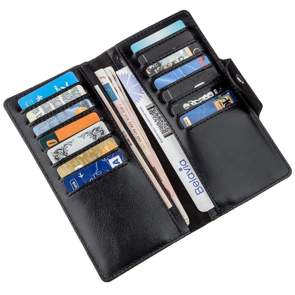 Leather Long Bifold Wallet for Women and Men - Big Checkbook Holder Organizer - Black - Shvigel 16177