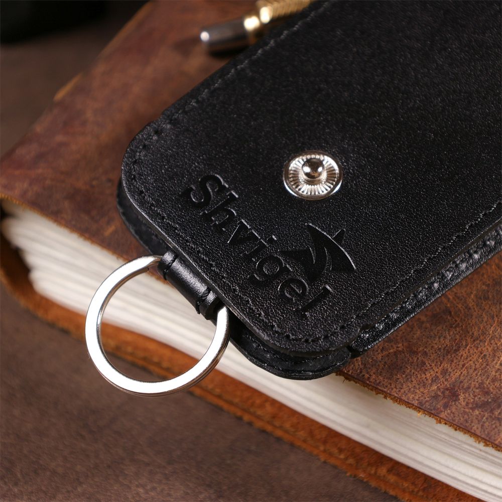Compact leather key holder with strap SHVIGEL 13988 Black
