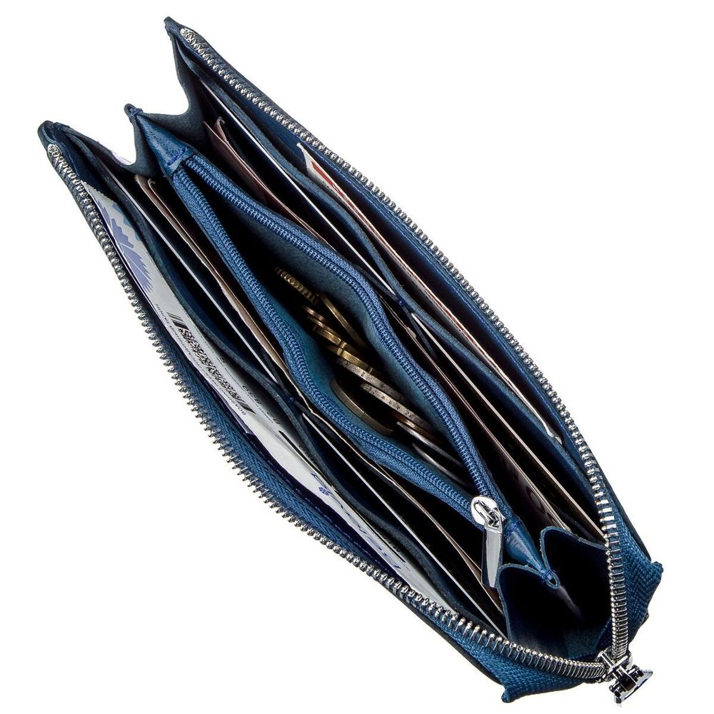 Checkbook Holder - Long Blue Leather Bifold Wallet for Men - Shvigel 16183