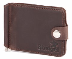 Leather money clip - Front pocket wallet - Brown - SHVIGEL 13786, Коричневый