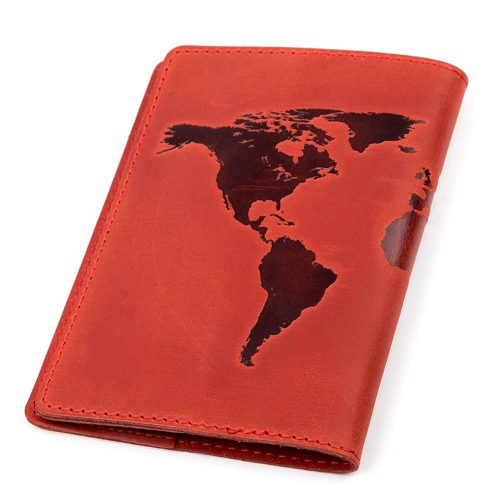 World Map Leather Passport Cover - Red - Shvigel 13920