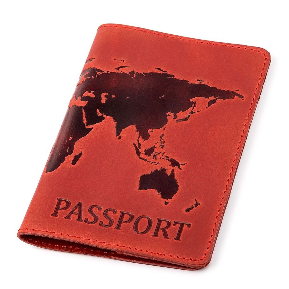 World Map Leather Passport Cover - Red - Shvigel 13920