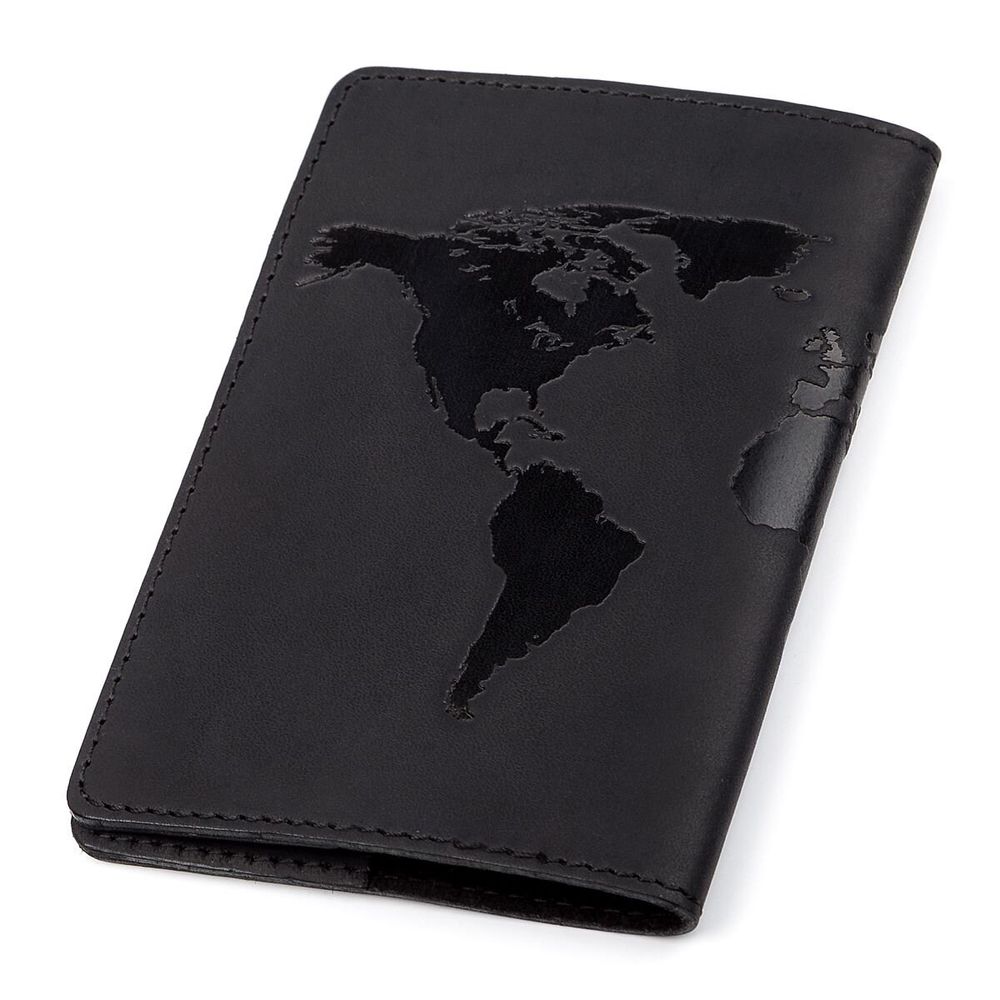 World Map Leather Passport Cover - Black - Shvigel 13921