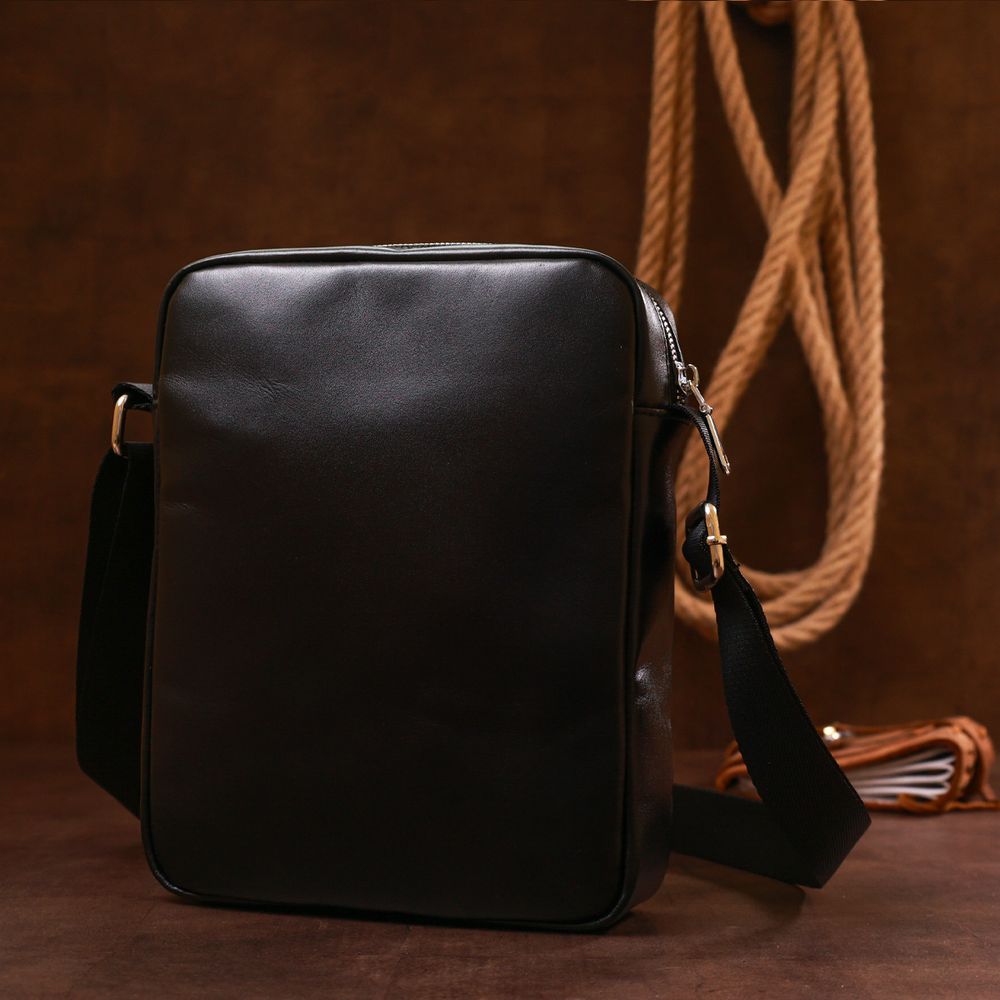 Добротная кожаная мужская сумка Shvigel 16336 Черный