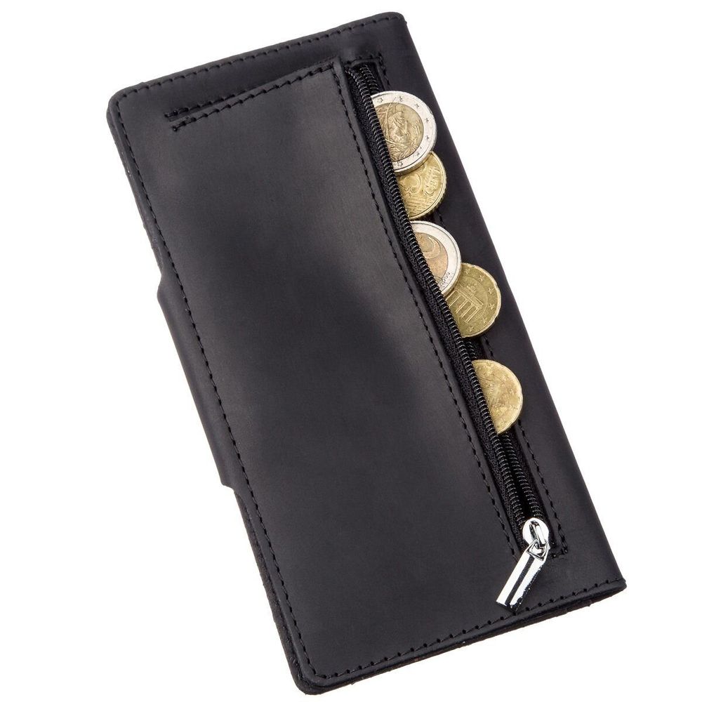 Leather Long Bifold Wallet for Men and Women - Big Checkbook Holder Organizer - Black Vintage - Shvigel 16182