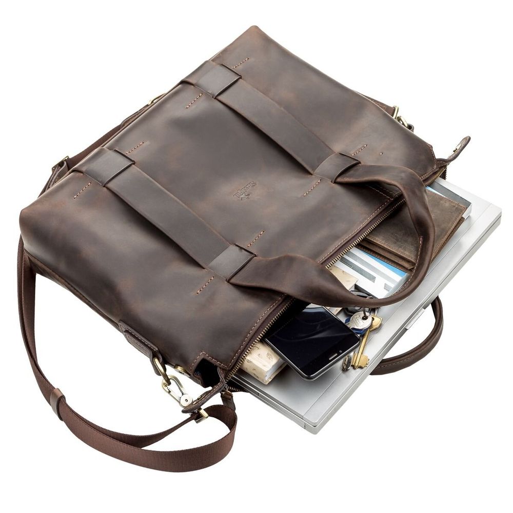 Vintage Leather Briefcase - Brown - Shvigel 11105
