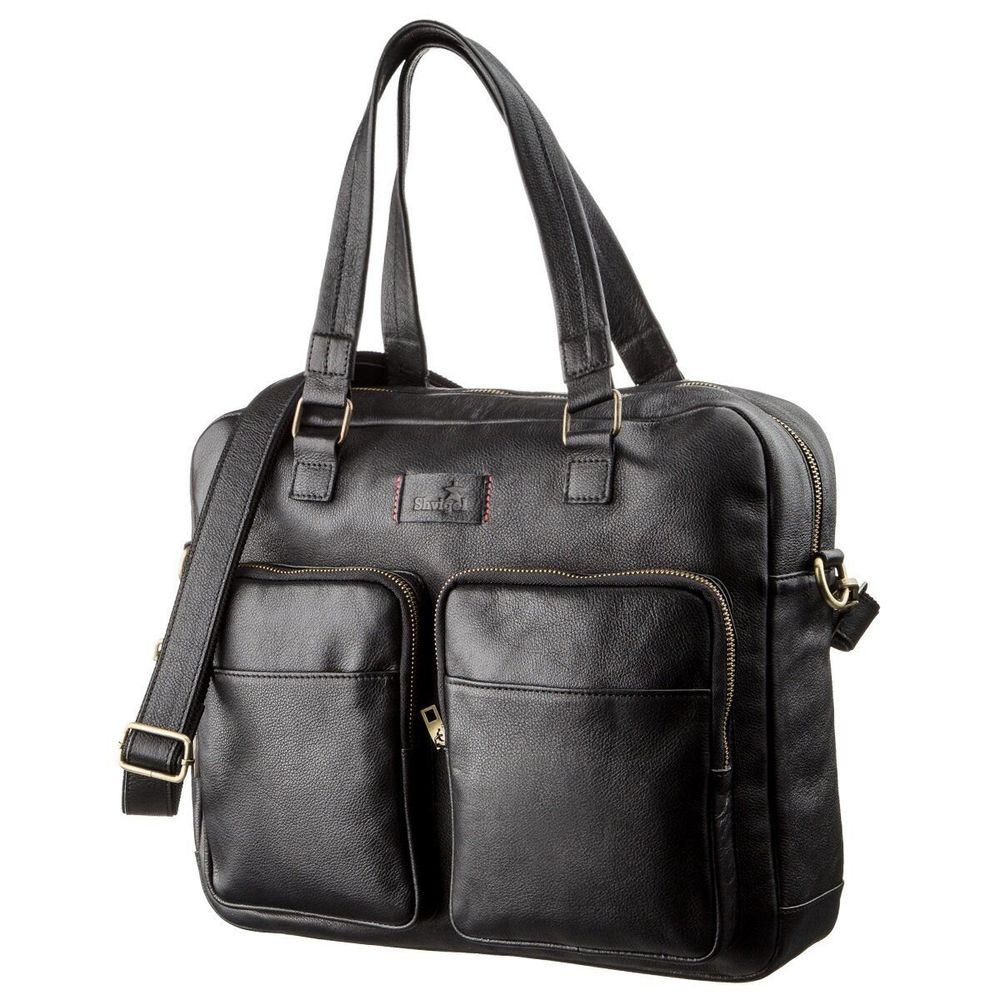 Мужская кожаная деловая сумка-портфель для ноутбука SHVIGEL 19108 Черная
