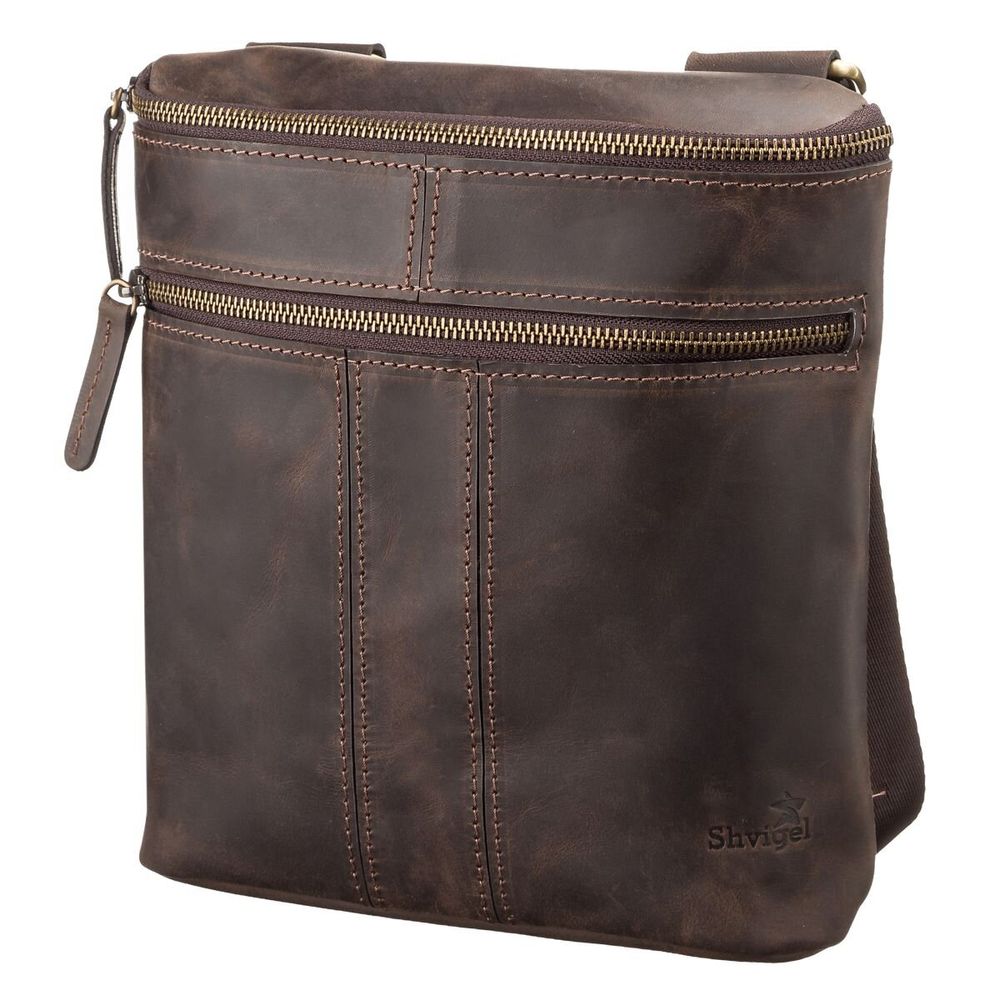 Leather Men's Bag - Brown - Shvigel 11103
