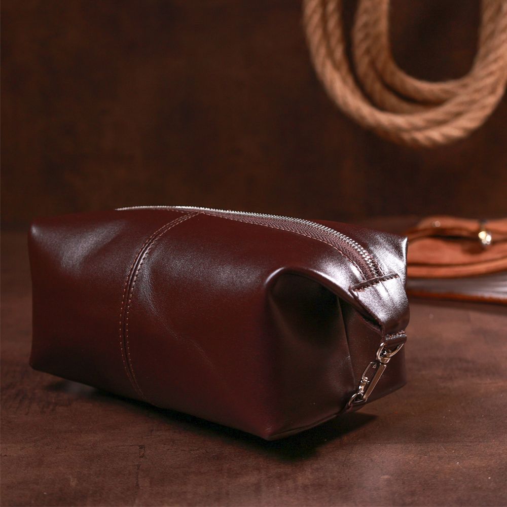 Leather glossy cosmetic bag Shvigel 16407 Brown
