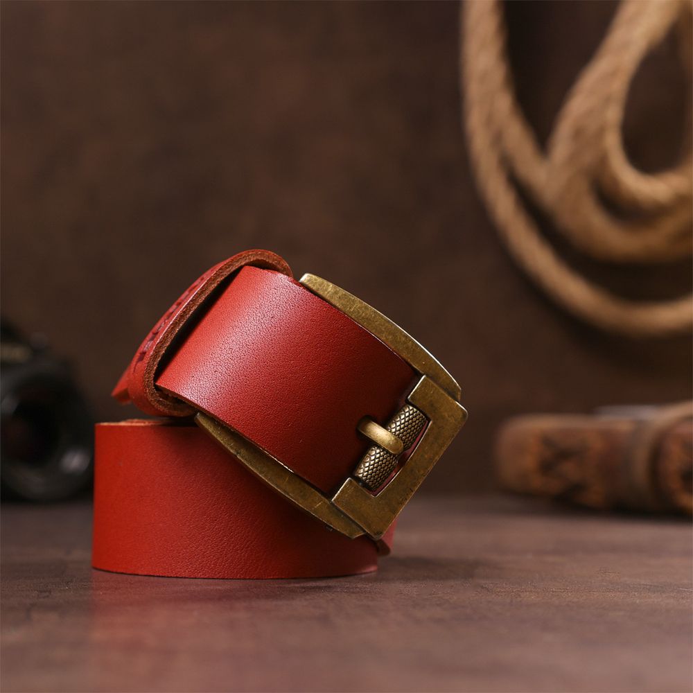 Men's leather belt with massive buckle SHVIGEL 13995 Brick