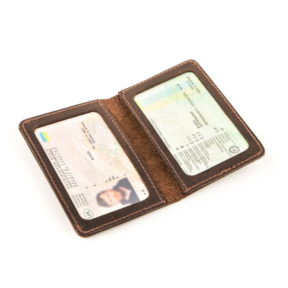Driver's License Holder in Ukrainian - Brown Genuine Leather - Shvigel 13925