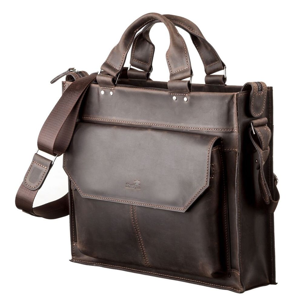 Leather Laptop Bag - Brown - Shvigel 11109