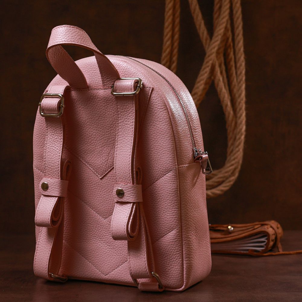 Practical women's backpack made of genuine leather Shvigel 16319 Pink