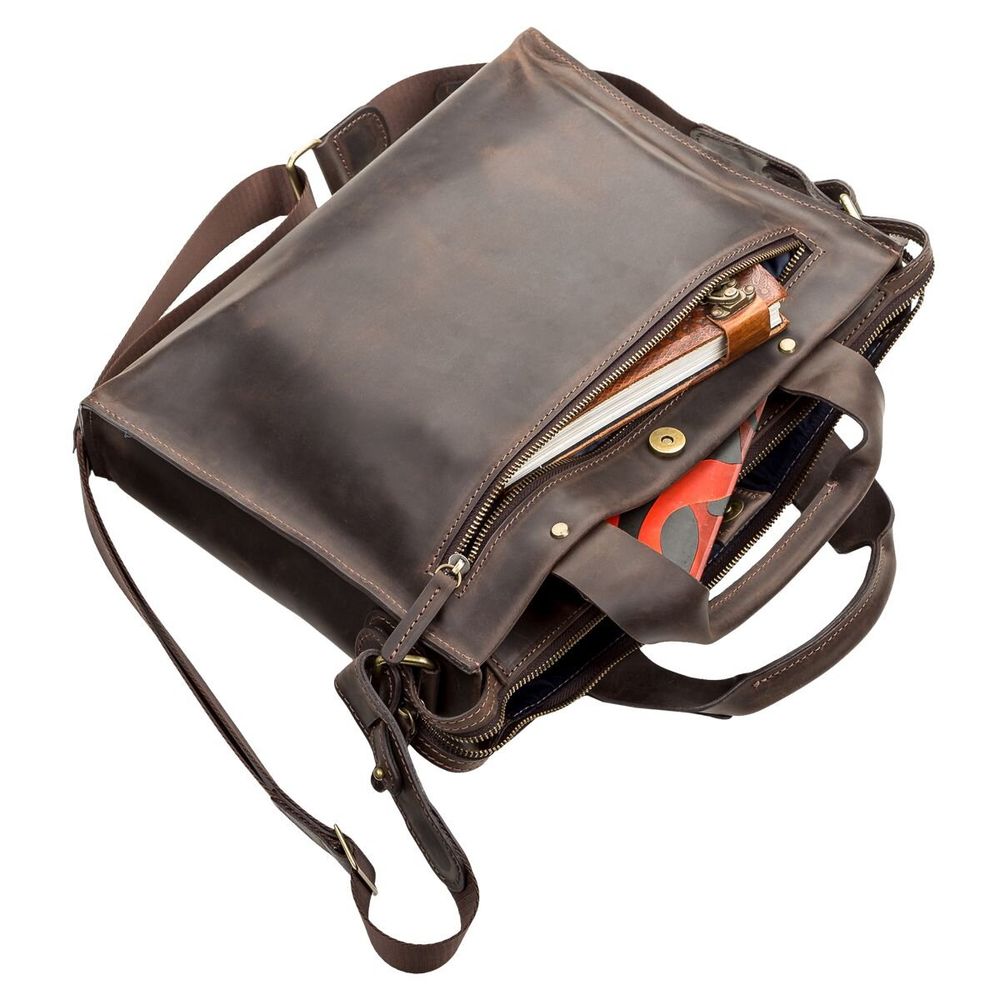 Leather Men's Briefcase - Brown - Shvigel 11115