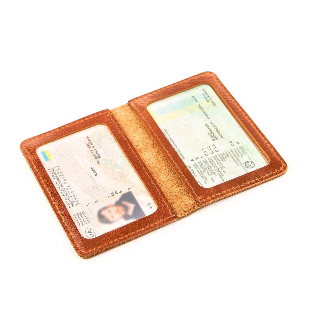 Driver's License Holder in Ukrainian - Light Brown Genuine Leather - Shvigel 13928