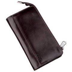 Checkbook Holder - Long Leather Bifold Wallet for Men - Glossy Brown - Shvigel 16184