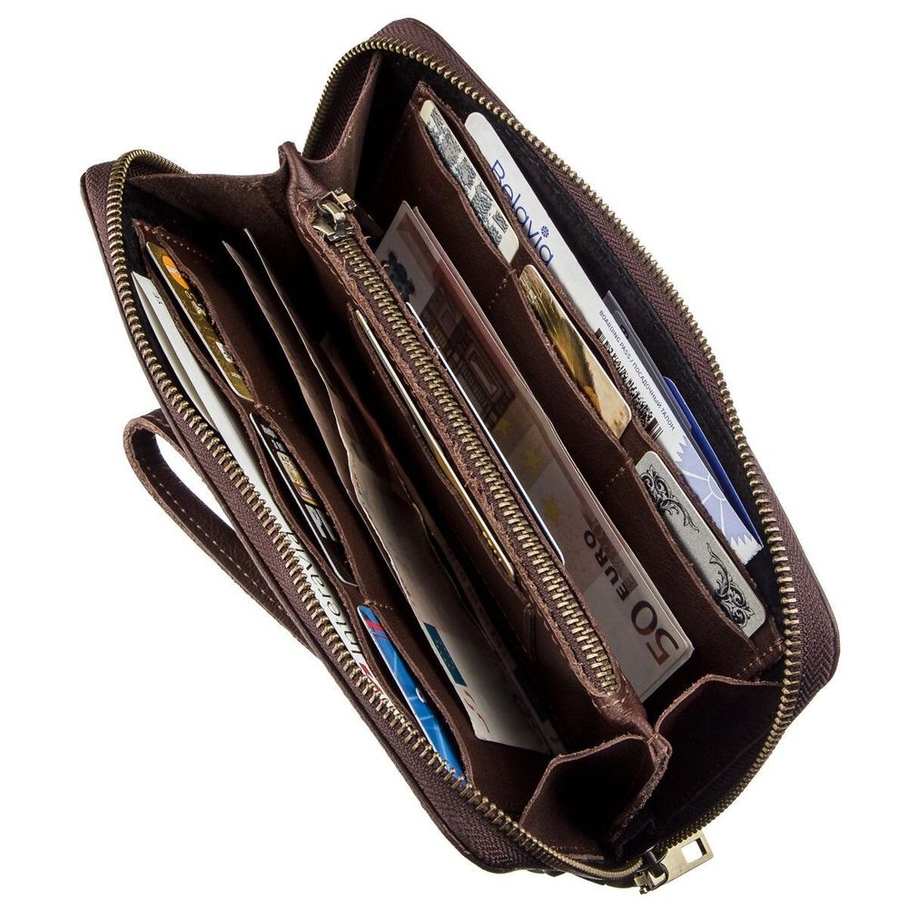 Big Checkbook Holder - Long Brown Leather Bifold Wallet for Men - Shvigel 19121