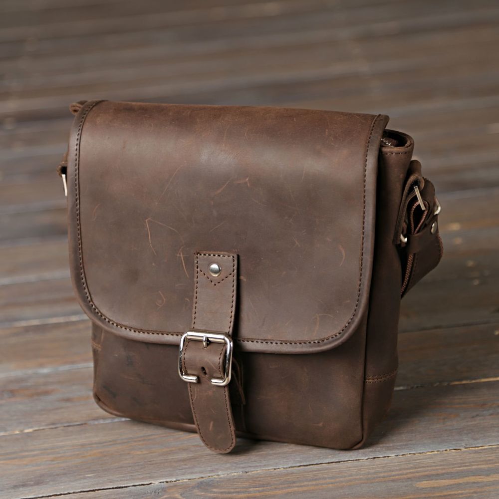 Men's Leather Shoulder Bag - Vintage Brown - SHVIGEL 00890