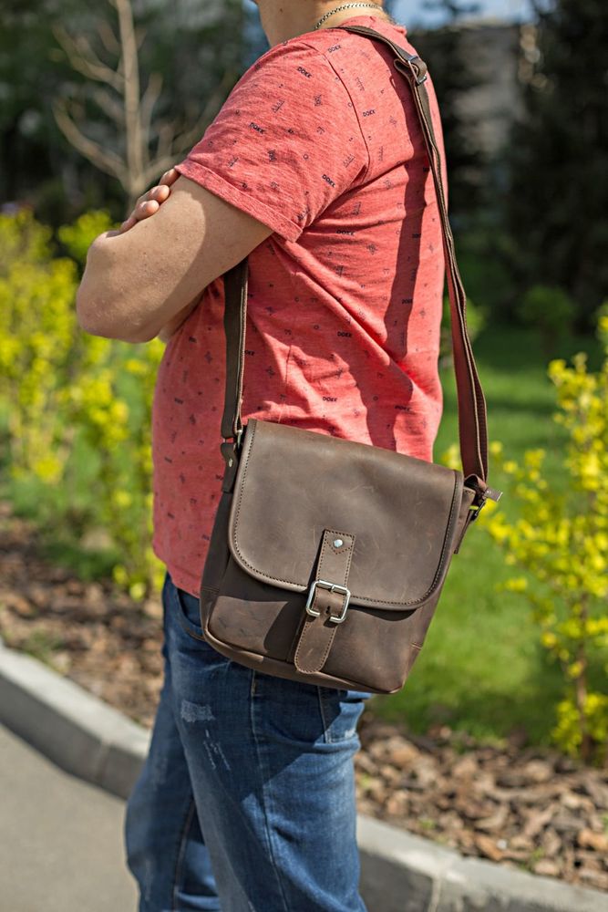 Men's Leather Shoulder Bag - Vintage Brown - SHVIGEL 00890