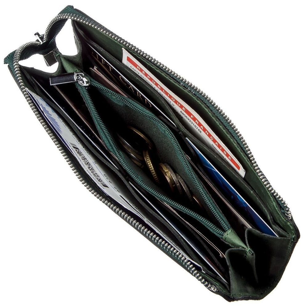 Checkbook Holder - Long Leather Bifold Wallet for Men - Vintage Green - Shvigel 16188