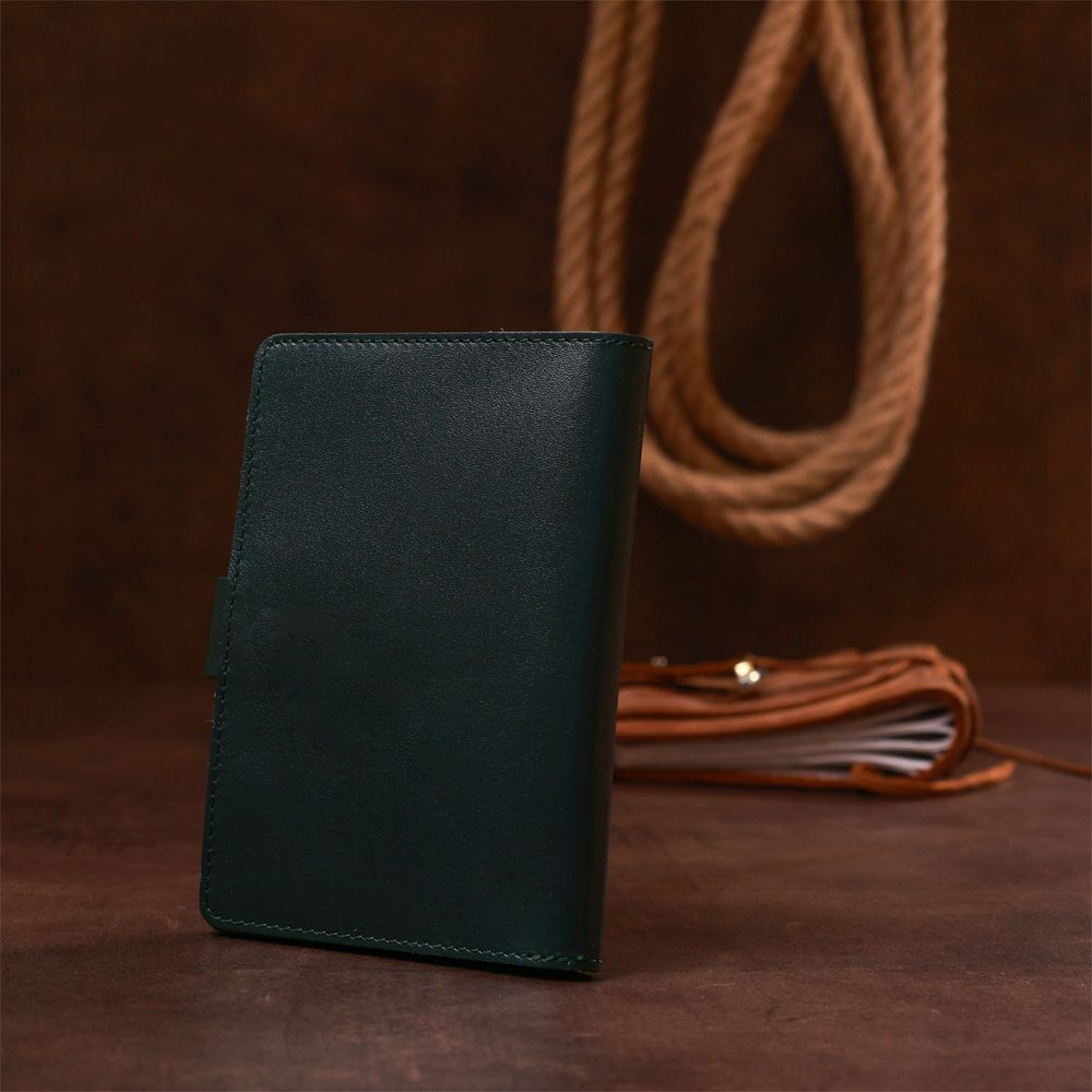 Solid cover for documents made of genuine leather Shvigel 16527 Green