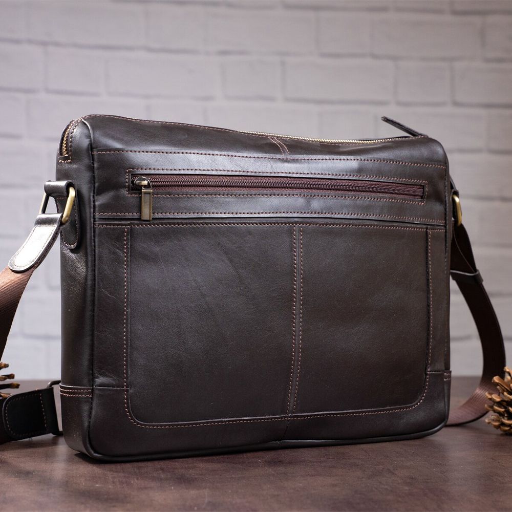 Business men's shoulder bag made of smooth leather SHVIGEL 11251 Brown