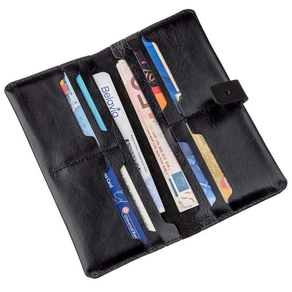 Leather Big Bifold Wallet for Men - Travel Wallet - Black - Shvigel 16204