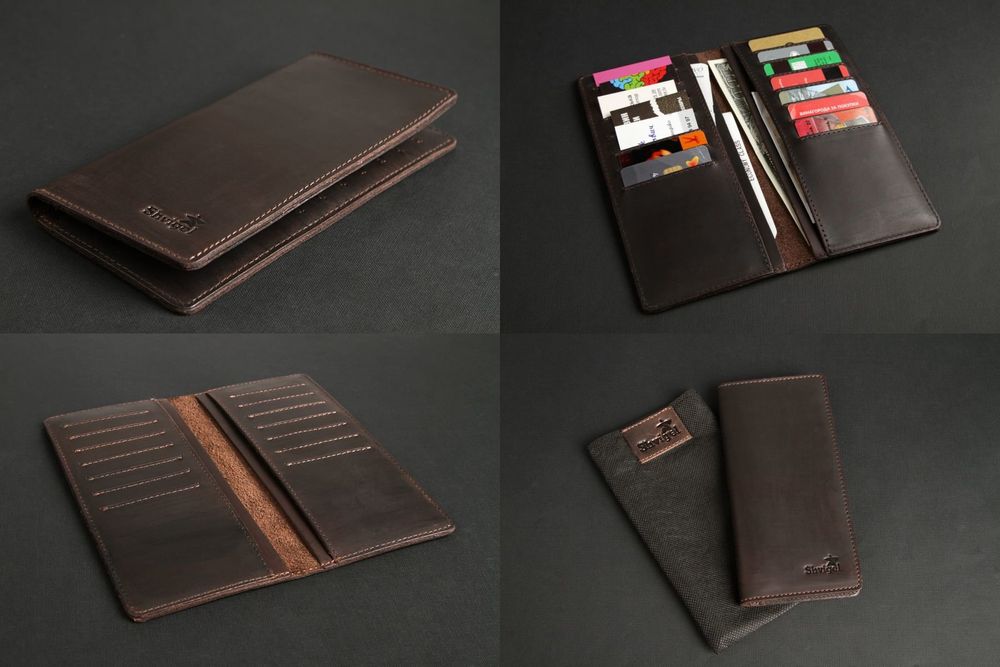 Bifold long wallet - Genuine vintage leather - Brown - SHVIGEL 13789