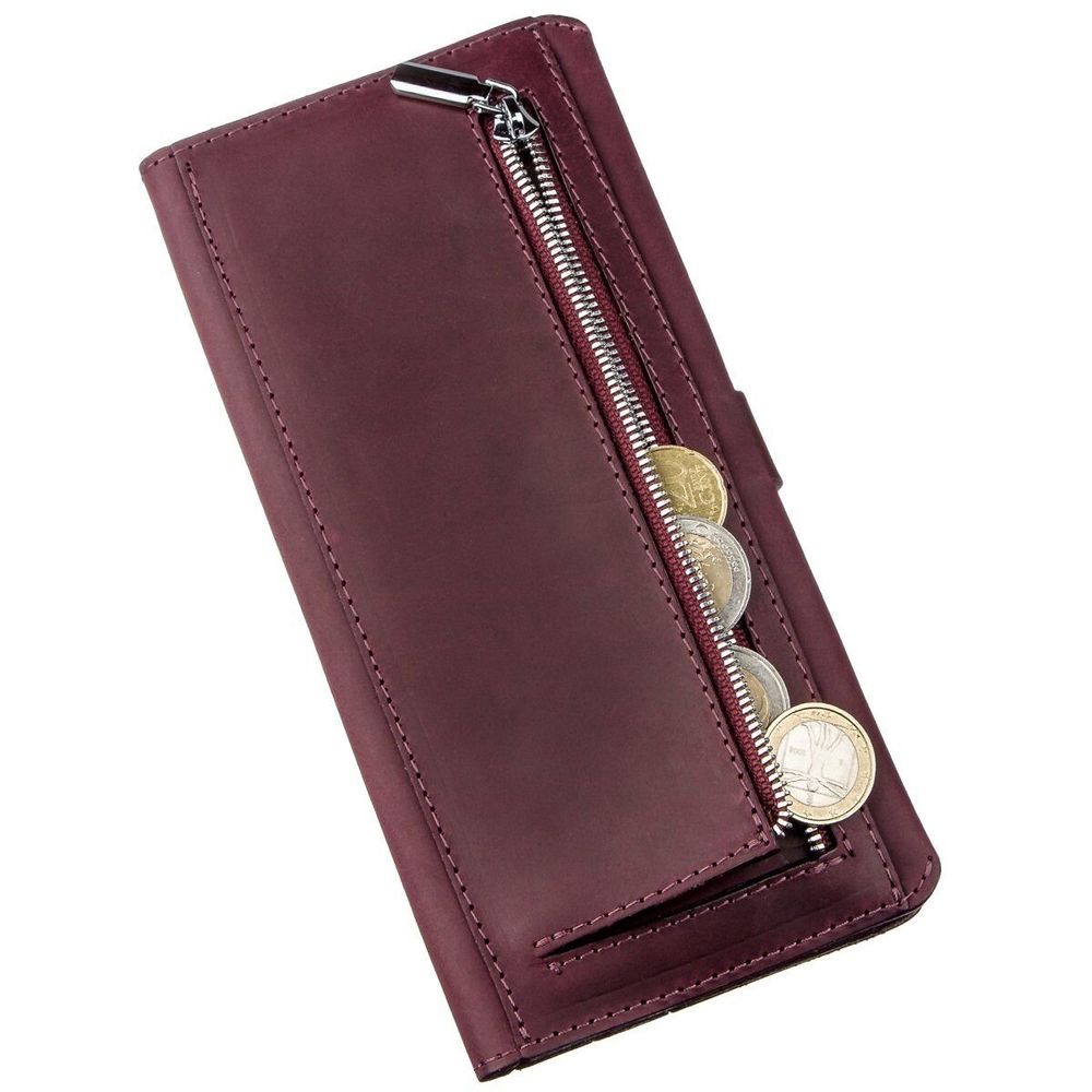Leather Big Bifold Wallet for Women and Men - Travel Wallet - Maroon Vintage - Shvigel 16205