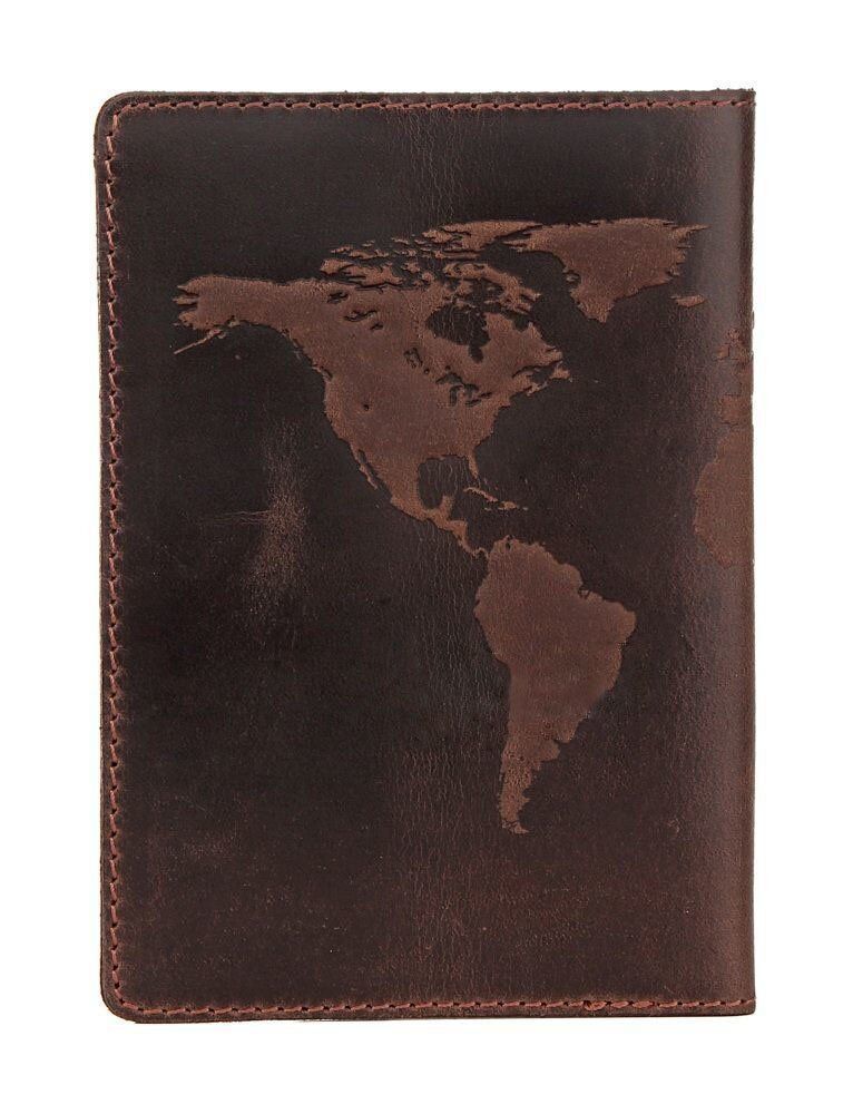 Leather Passport Cover - World Map Brown- Shvigel 16135