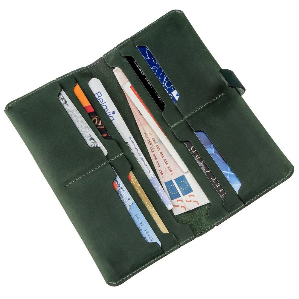 Leather Big Bifold Wallet for Women and Men - Travel Wallet - Green Vintage - Shvigel 16206